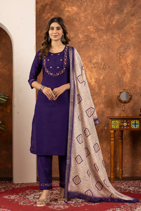 Purple Color Embroidery Thread Work Designer Salwar Suit
