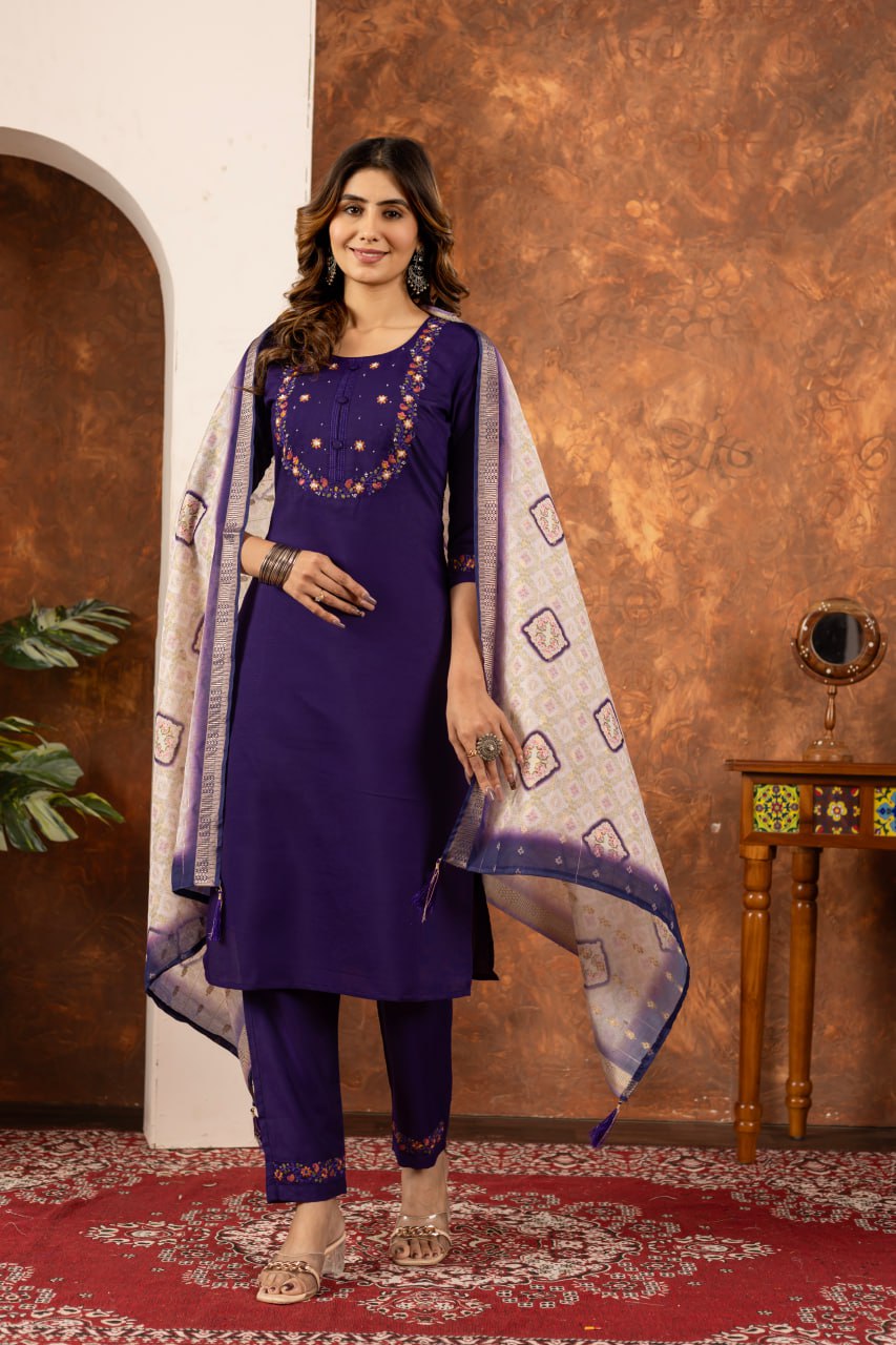 Purple Color Embroidery Thread Work Designer Salwar Suit