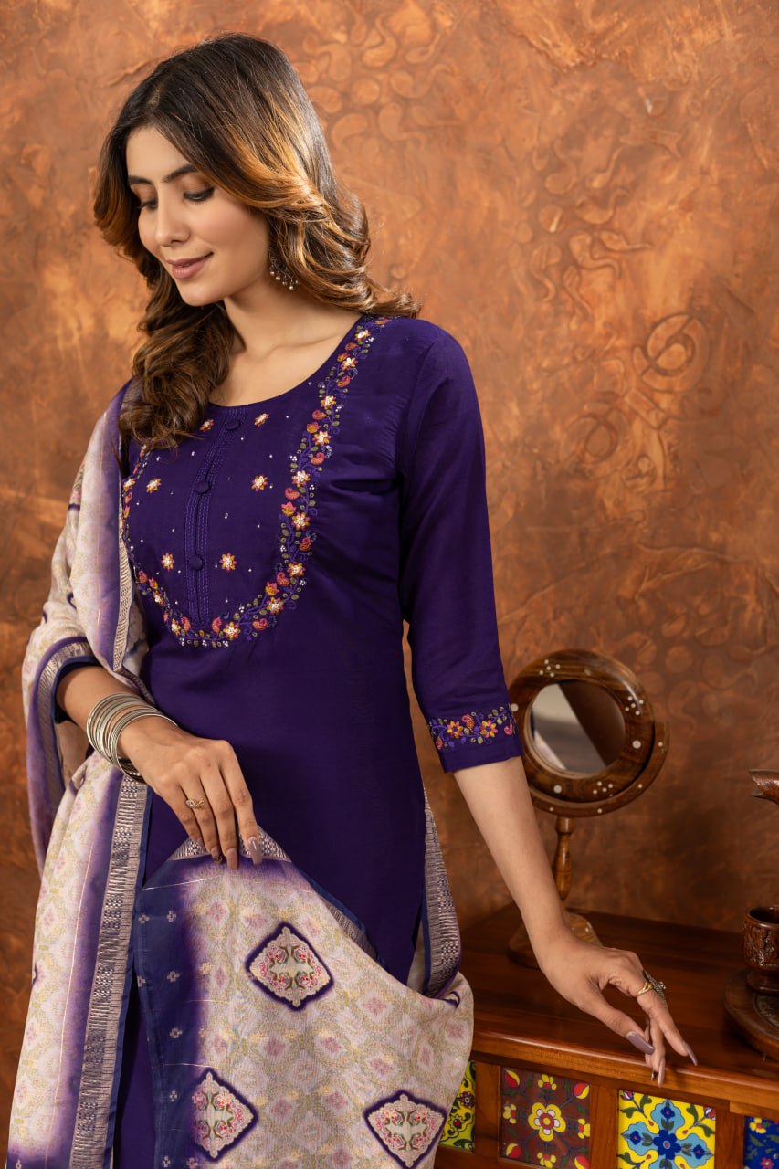 Purple Color Embroidery Thread Work Designer Salwar Suit