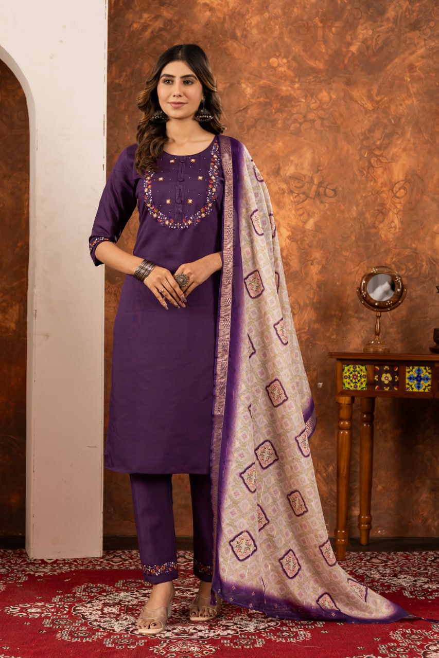 Wine Color Embroidery Thread Work Designer Salwar Suit