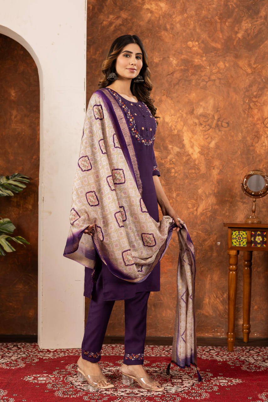 Wine Color Embroidery Thread Work Designer Salwar Suit
