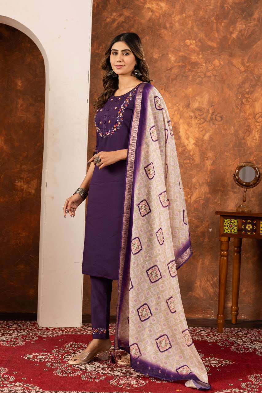 Wine Color Embroidery Thread Work Designer Salwar Suit
