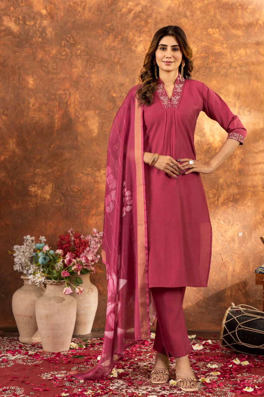 Pink Color Embroidery Thread Work Designer Salwar Suit