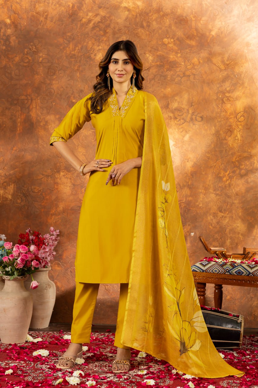Yellown Color Embroidery Thread Work Designer Salwar Suit