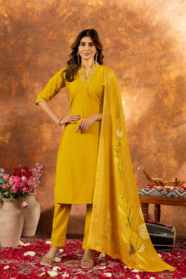 Yellown Color Embroidery Thread Work Designer Salwar Suit