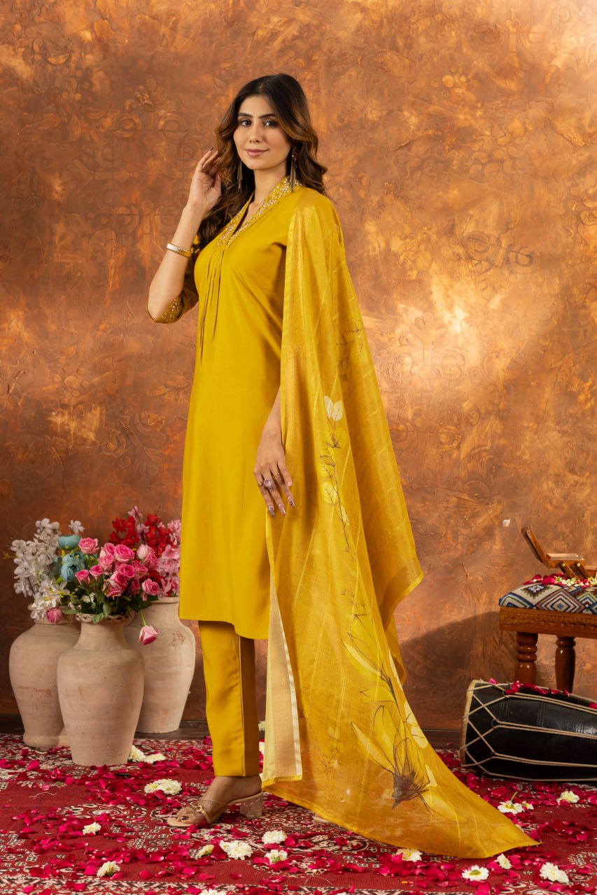 Yellown Color Embroidery Thread Work Designer Salwar Suit