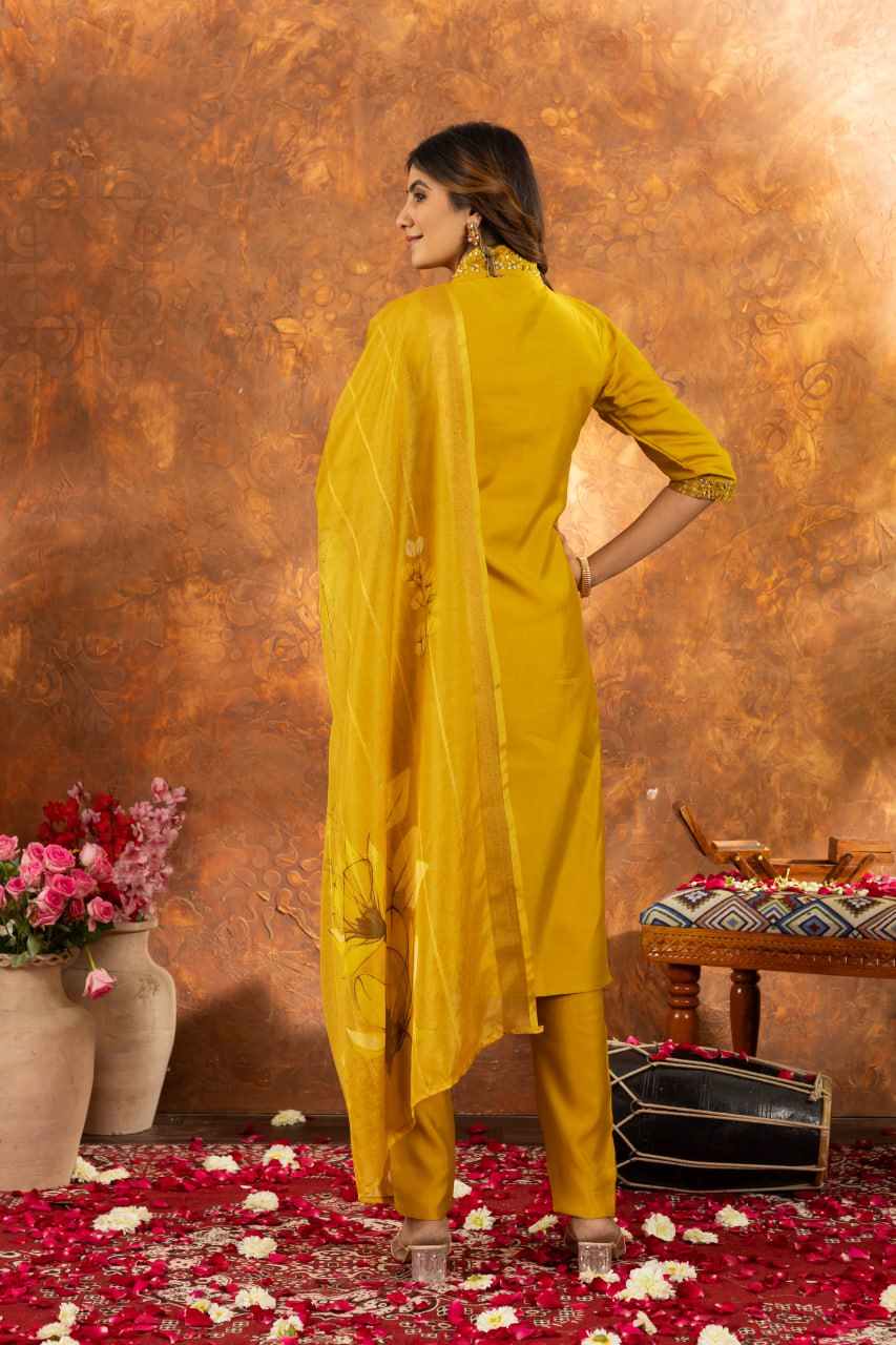 Yellown Color Embroidery Thread Work Designer Salwar Suit