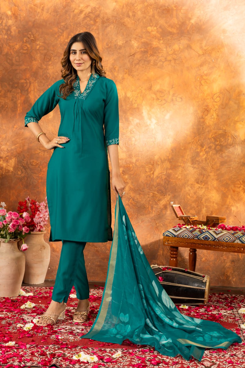 Rama Color Embroidery Thread Work Designer Party Wear Salwar Suit