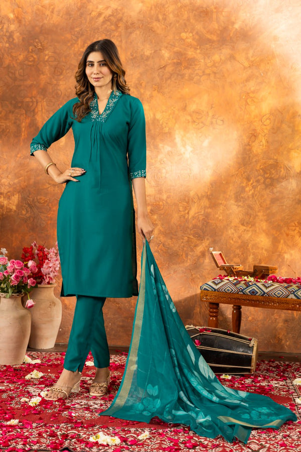 Rama Color Embroidery Thread Work Designer Party Wear Salwar Suit