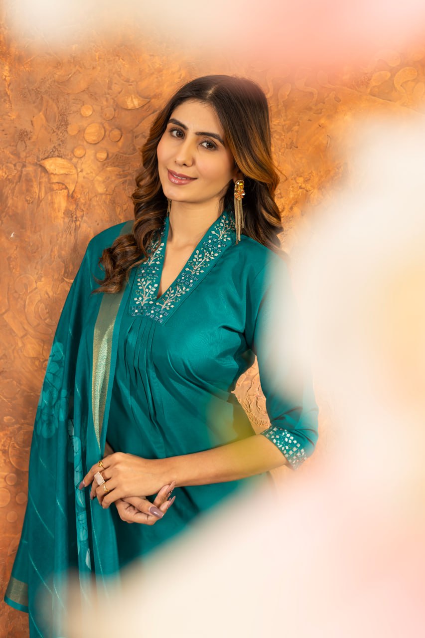 Rama Color Embroidery Thread Work Designer Party Wear Salwar Suit