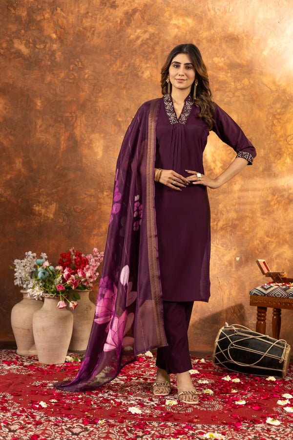 Wine Color Embroidery Thread Work Designer Salwar Suit