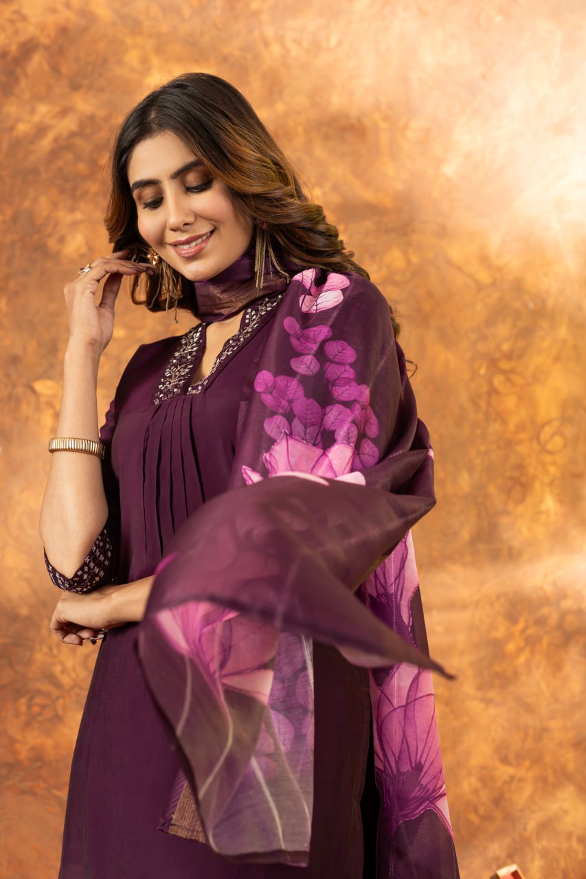 Wine Color Embroidery Thread Work Designer Salwar Suit