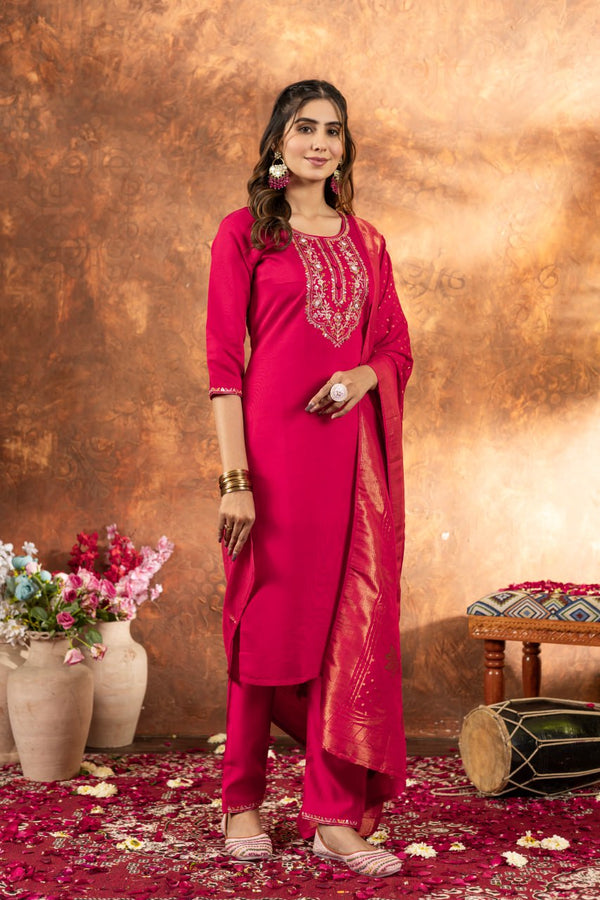 Pink Color Embroidery Thread Work Designer Salwar Suit