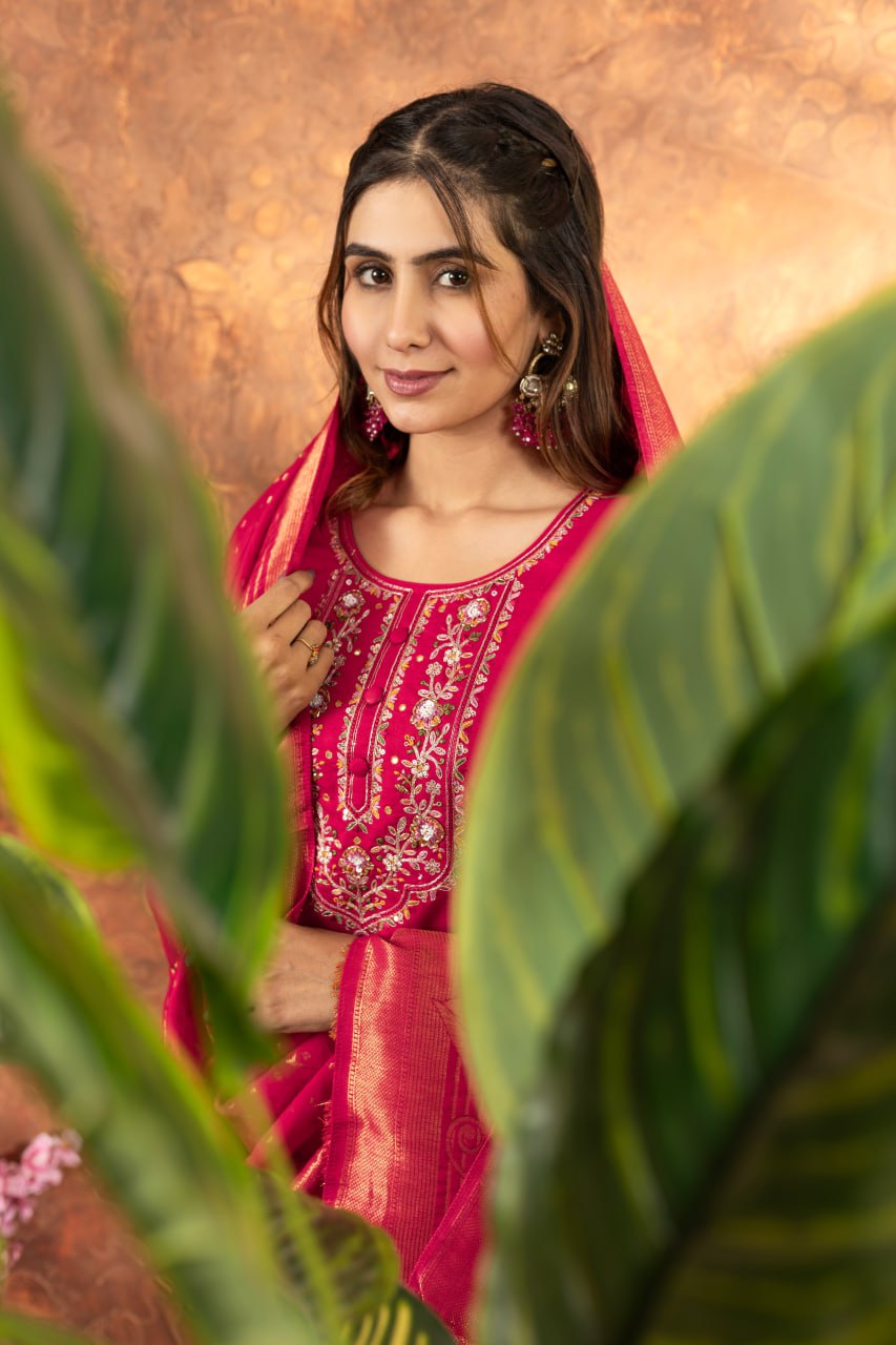 Pink Color Embroidery Thread Work Designer Salwar Suit