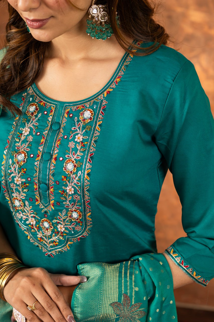 Rama Color Embroidery Thread Work Designer Salwar Suit