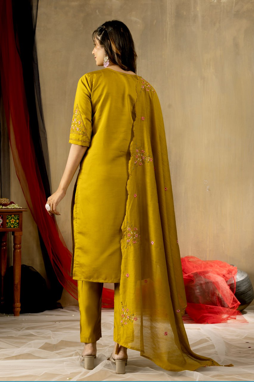 Mustard Color Embroidery Thread Work Designer Salwar Suit