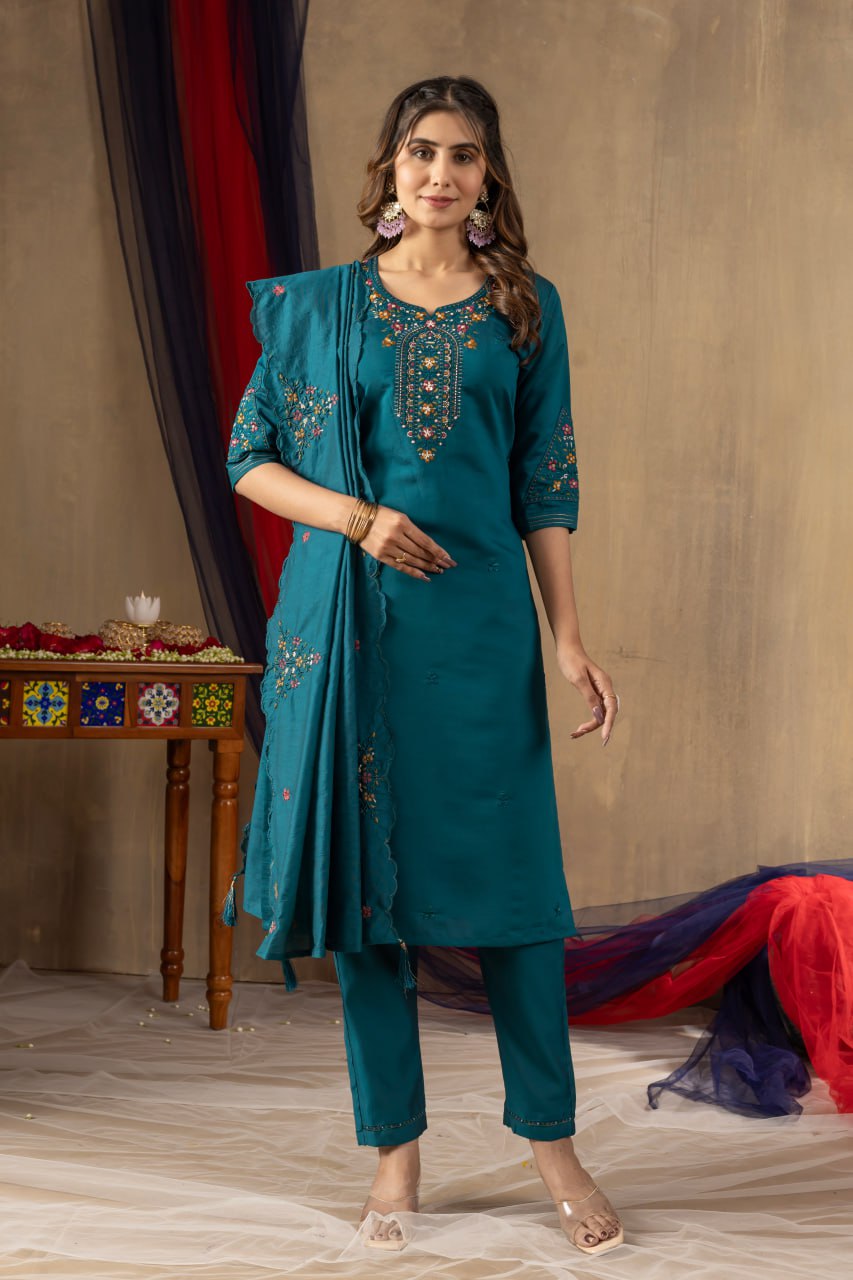 Rama Color Embroidery Thread Work Designer Salwar Suit
