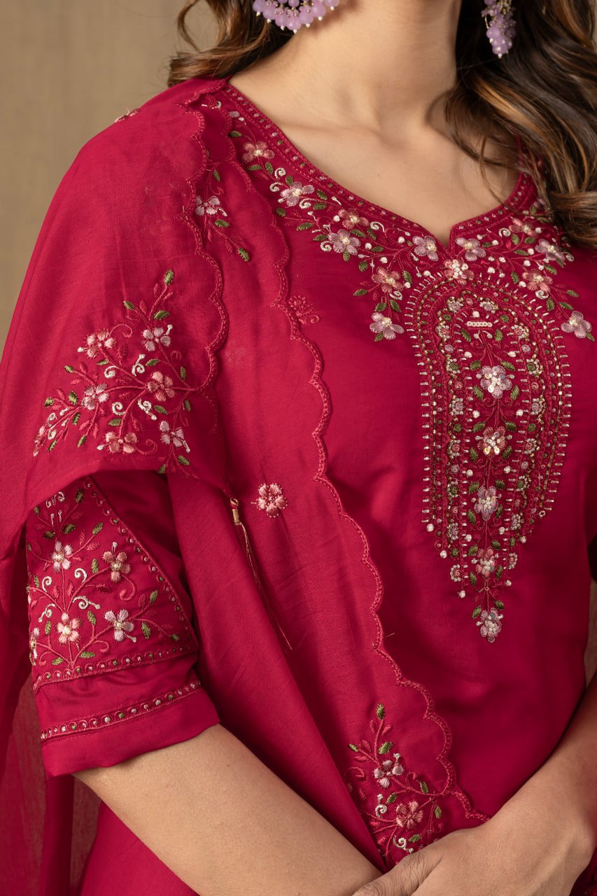 Rani Pink Color Embroidery Thread Work Designer Salwar Suit