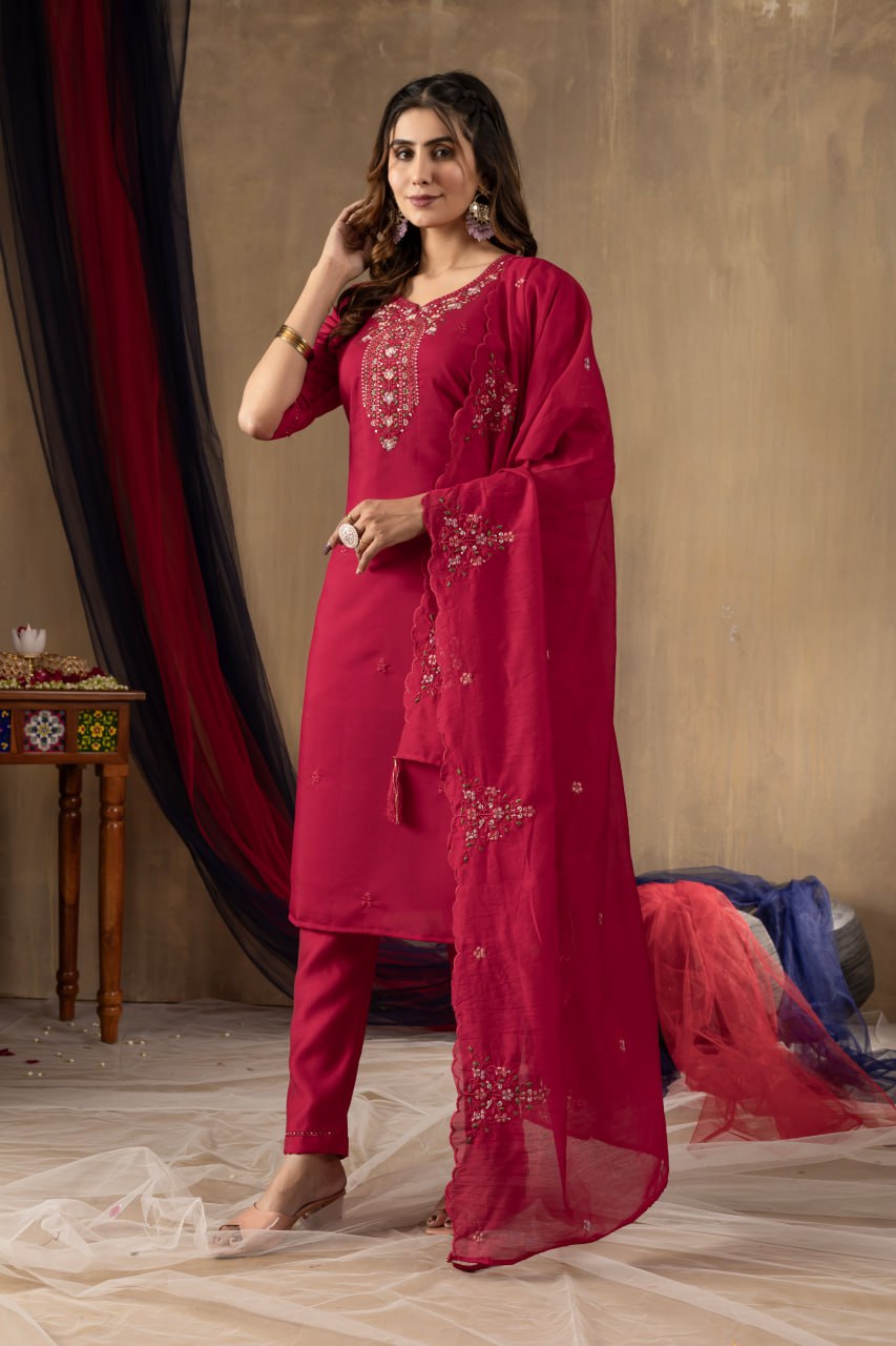 Rani Pink Color Embroidery Thread Work Designer Salwar Suit