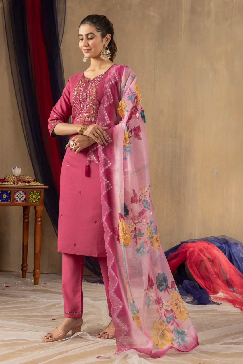 Peach Color Embroidery Thread Work Designer Salwar Suit