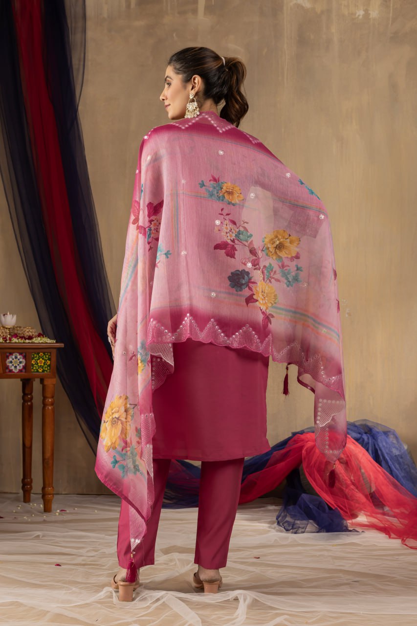 Peach Color Embroidery Thread Work Designer Salwar Suit