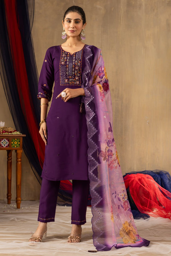 Wine Color Embroidery Thread Work Designer Salwar Suit