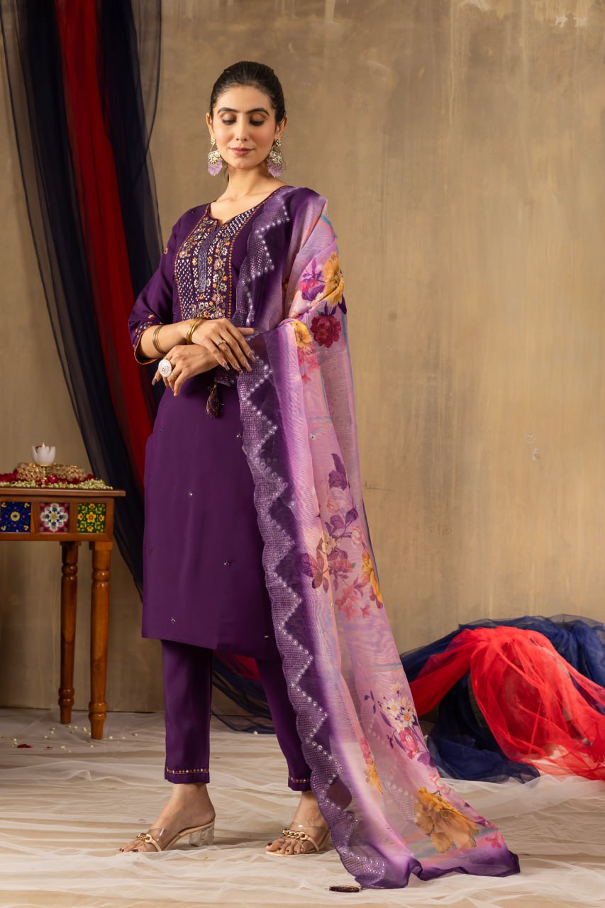 Wine Color Embroidery Thread Work Designer Salwar Suit
