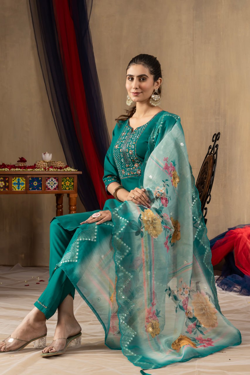 Rama Color Embroidery Thread Work Designer Salwar Suit