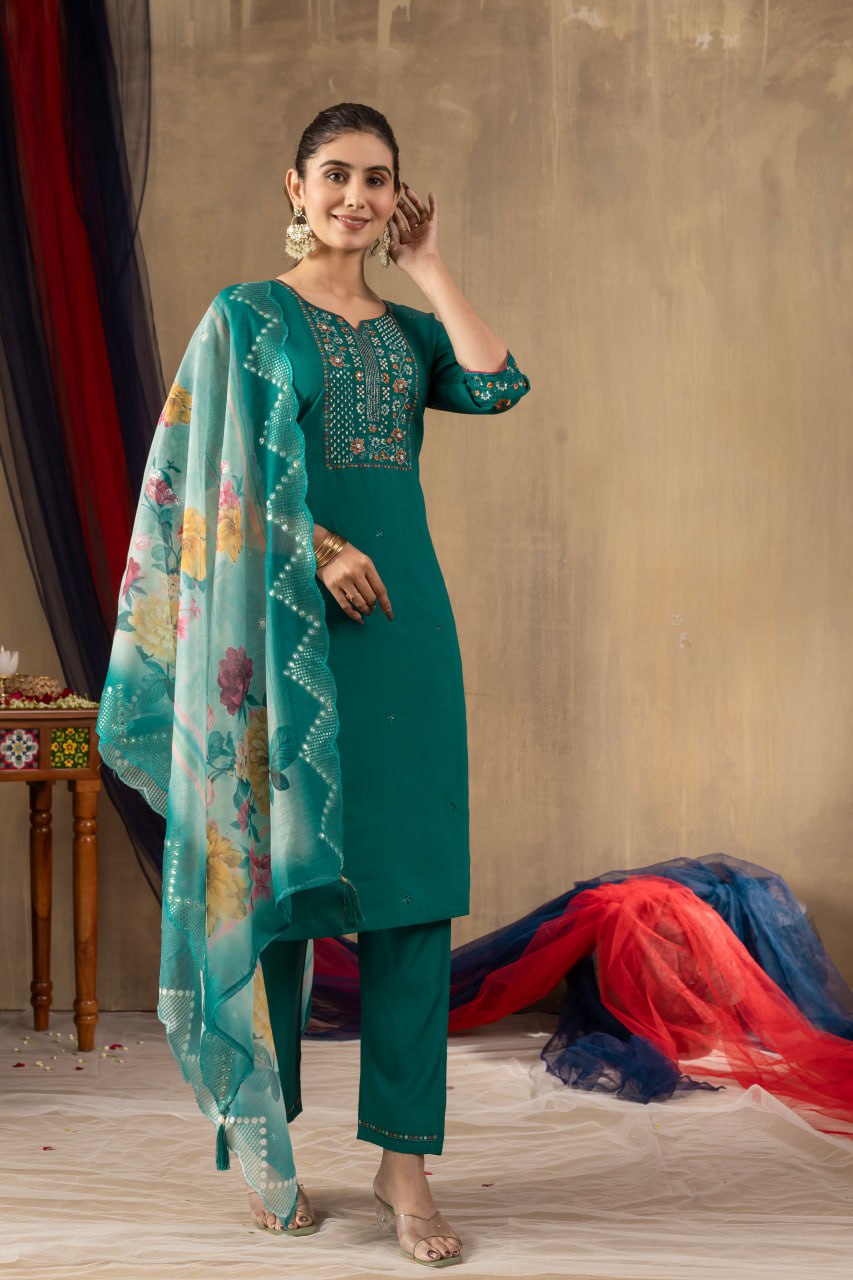 Rama Color Embroidery Thread Work Designer Salwar Suit
