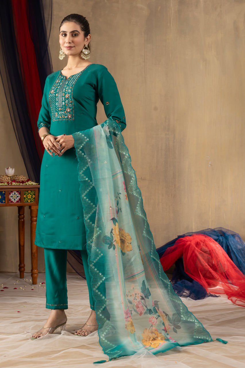 Rama Color Embroidery Thread Work Designer Salwar Suit