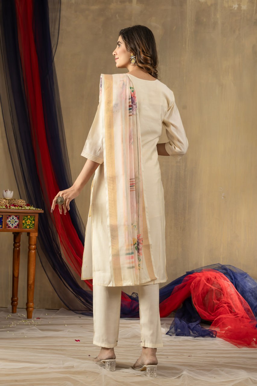 Off-white Color Embroidery Thread Work Designer Salwar Suit