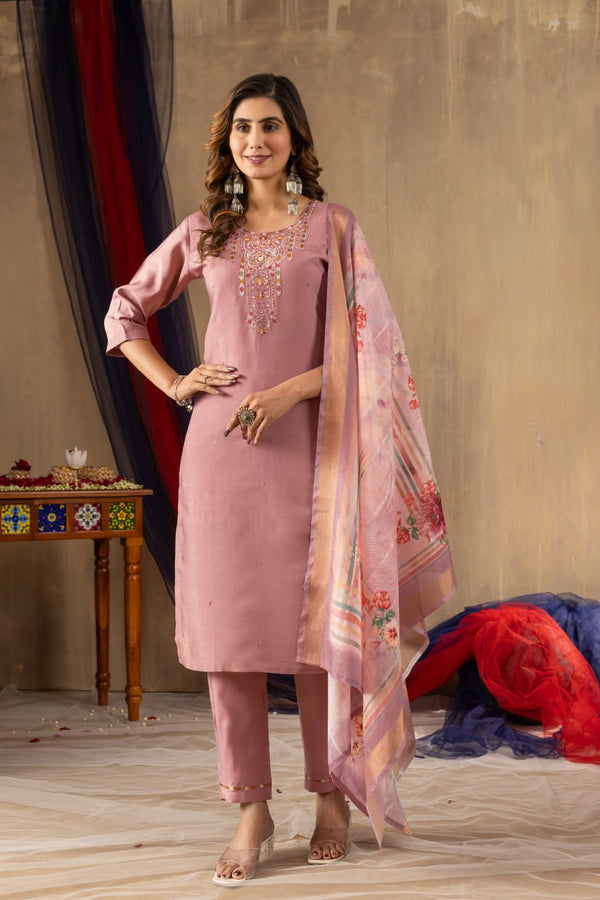 Peach Color Embroidery Thread Work Designer Salwar Suit
