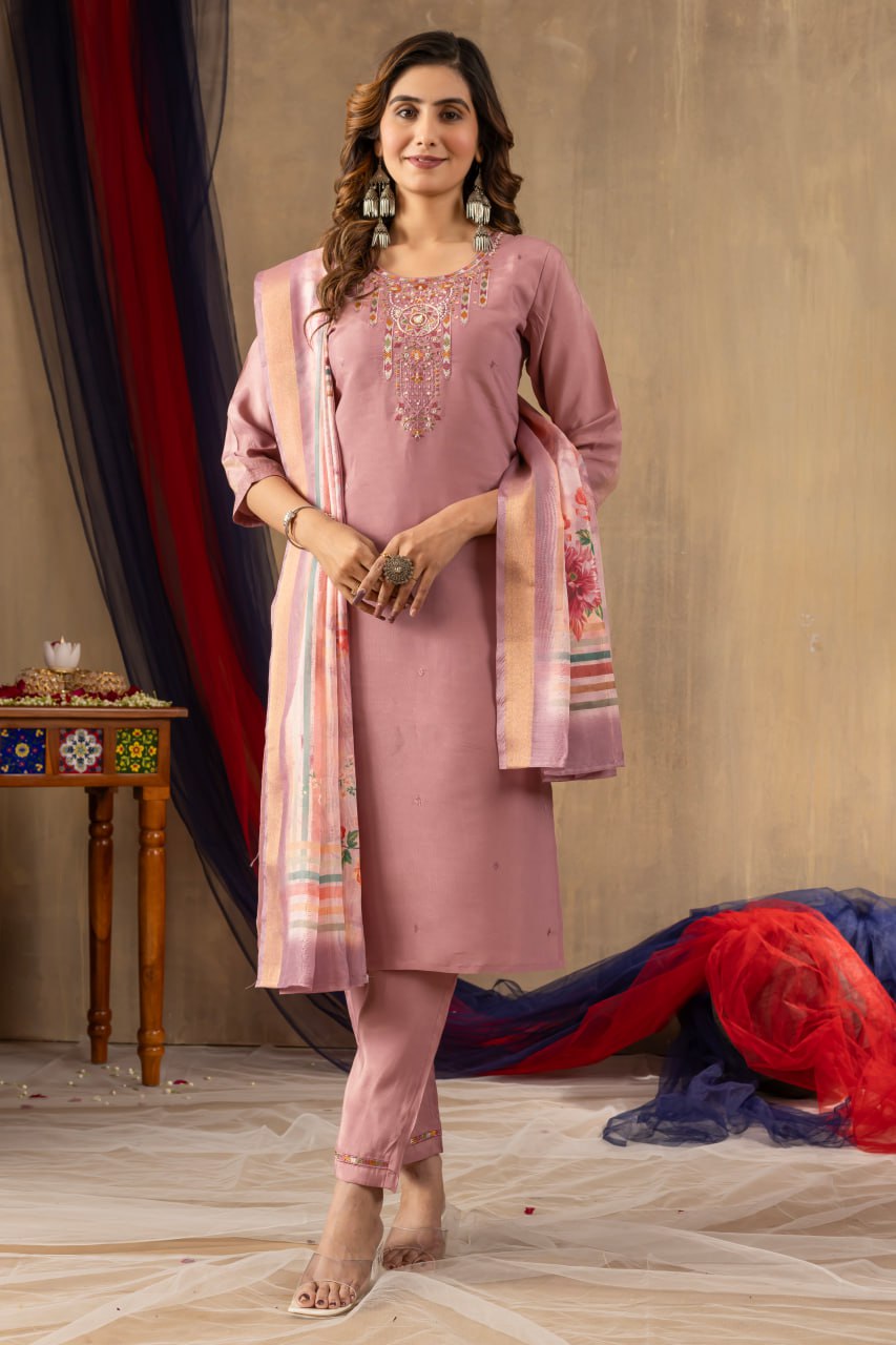 Peach Color Embroidery Thread Work Designer Salwar Suit
