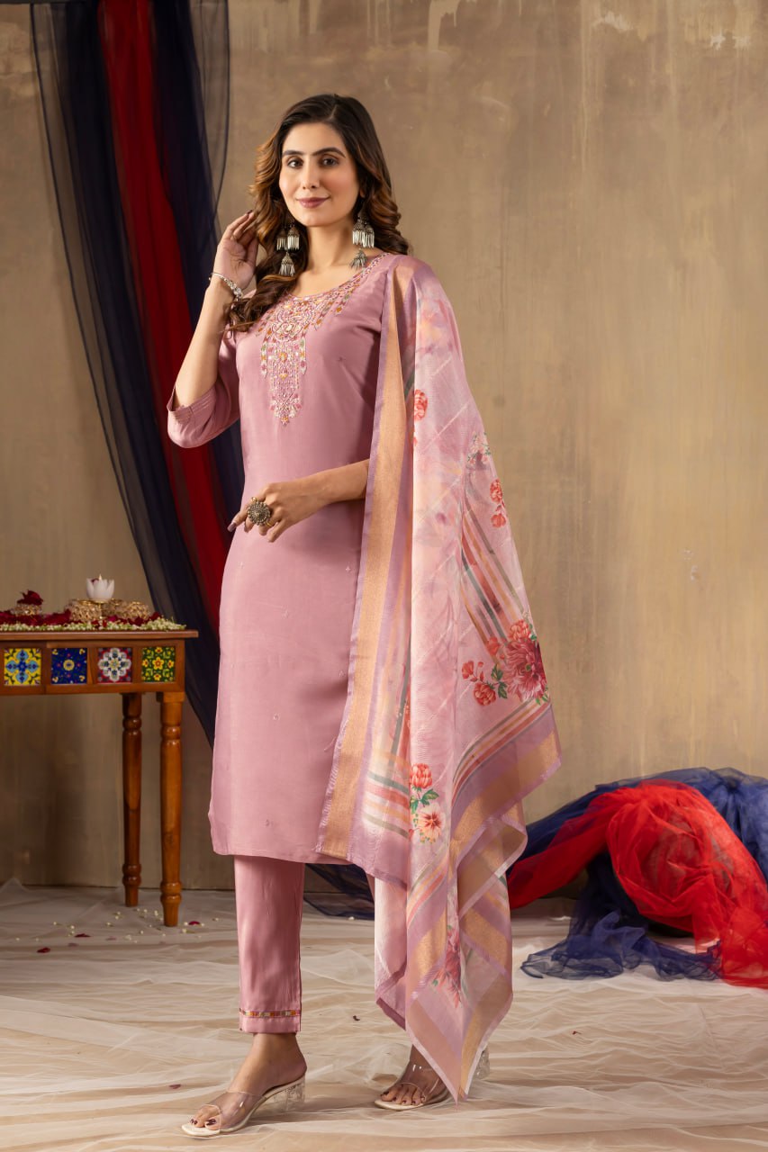 Peach Color Embroidery Thread Work Designer Salwar Suit