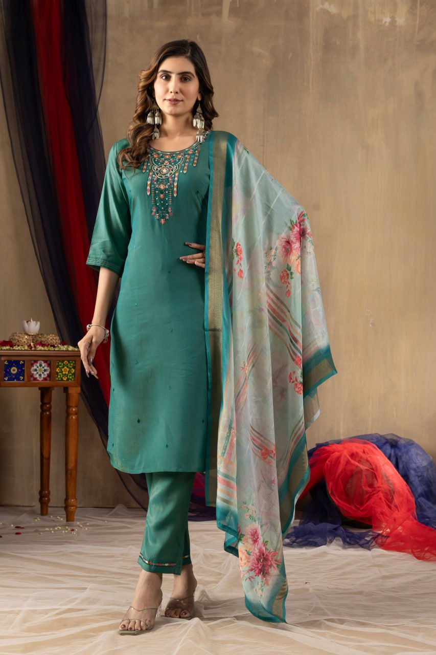 Rama Color Embroidery Thread Work Designer Salwar Suit