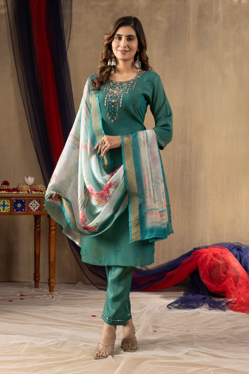 Rama Color Embroidery Thread Work Designer Salwar Suit