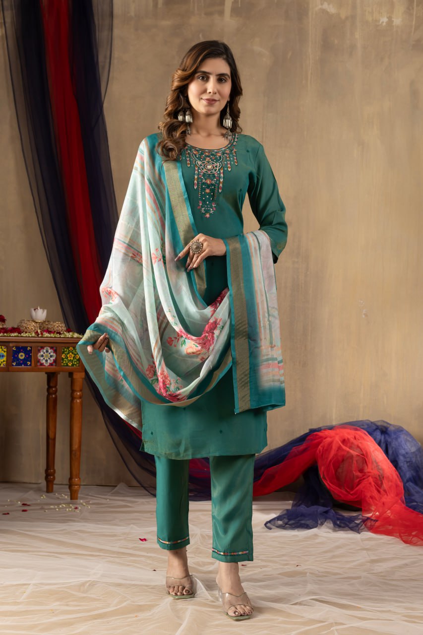 Rama Color Embroidery Thread Work Designer Salwar Suit