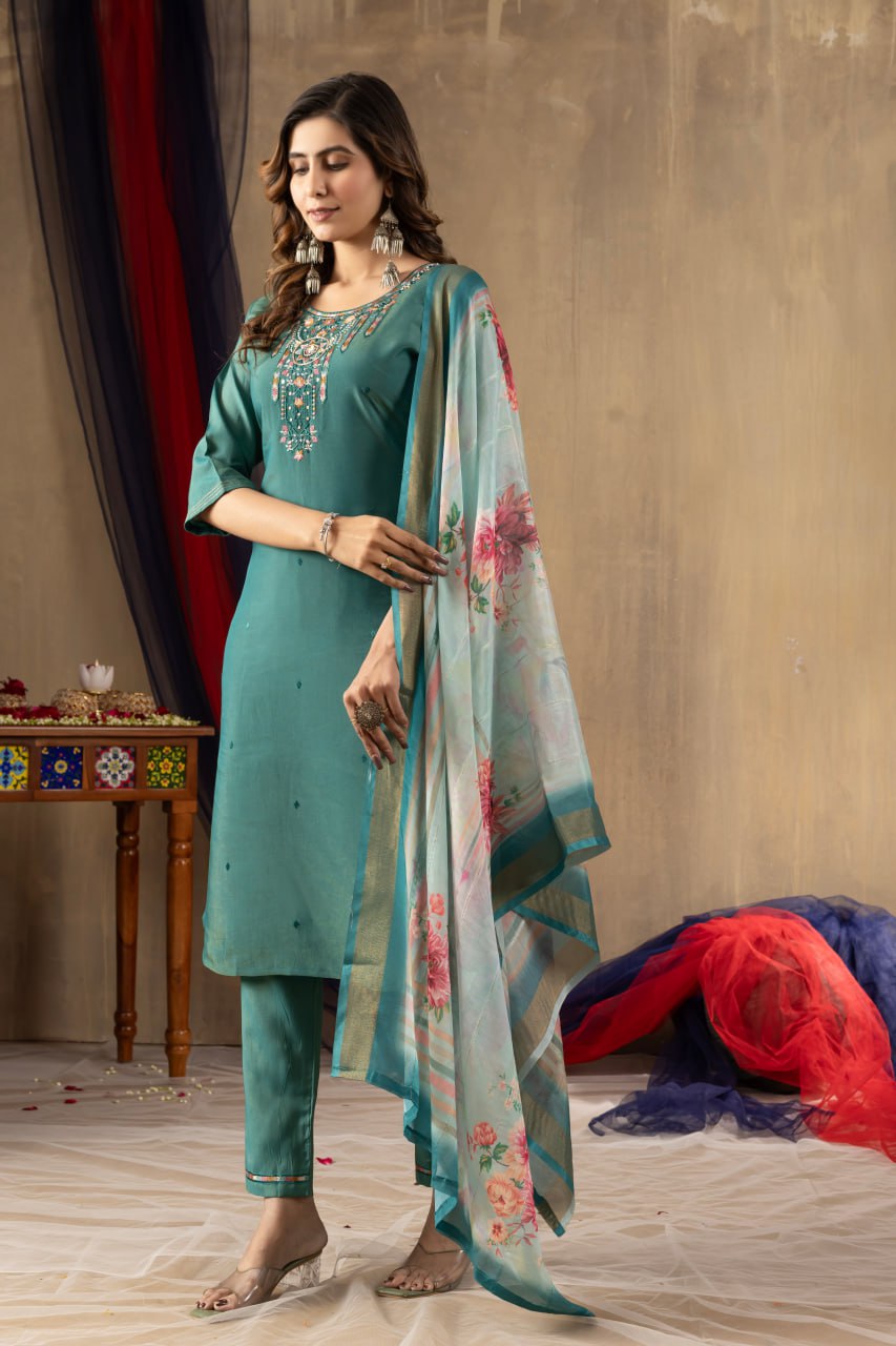 Rama Color Embroidery Thread Work Designer Salwar Suit
