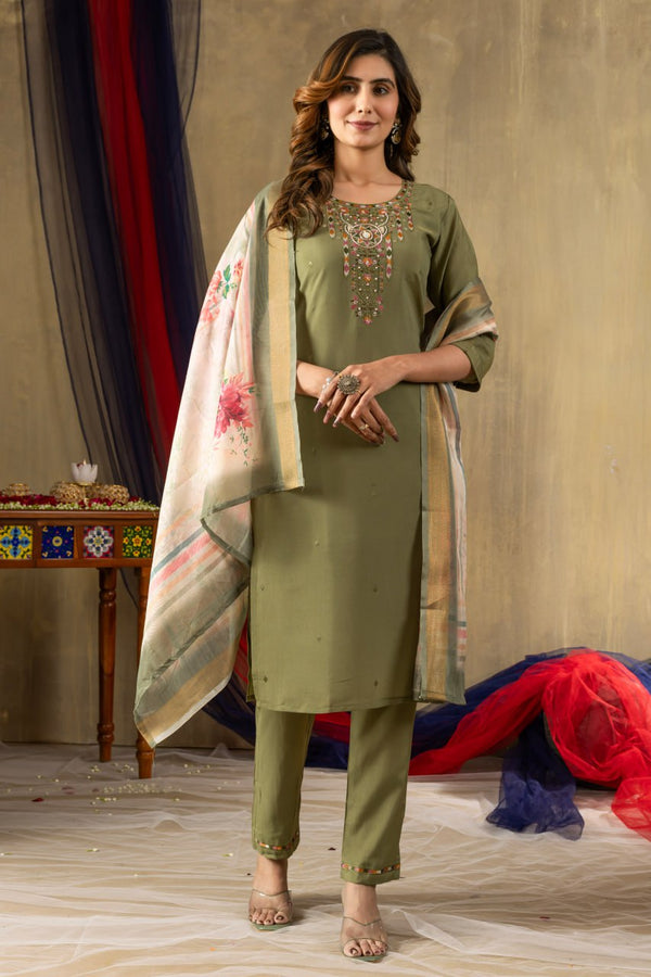 Mahendi Green Color Embroidery Thread Work Designer Salwar Suit