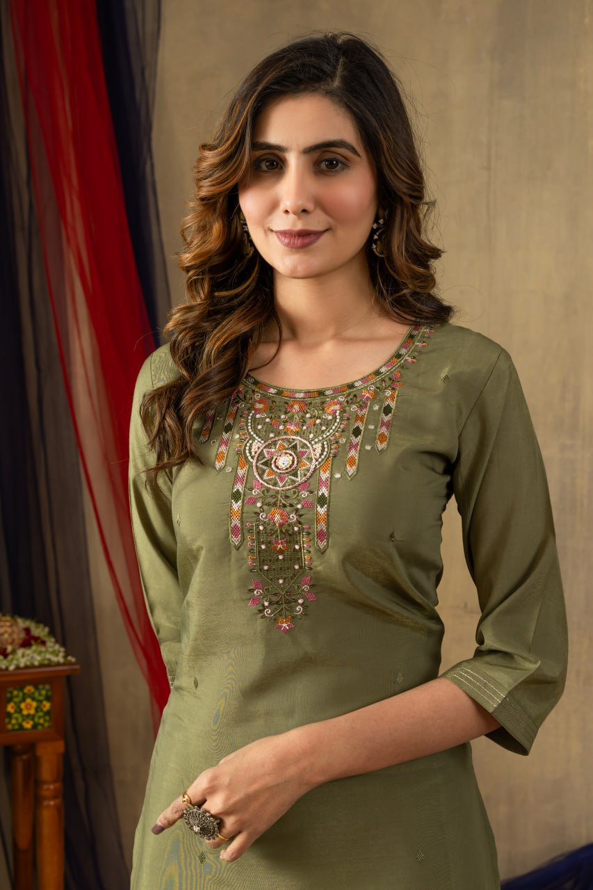 Mahendi Green Color Embroidery Thread Work Designer Salwar Suit