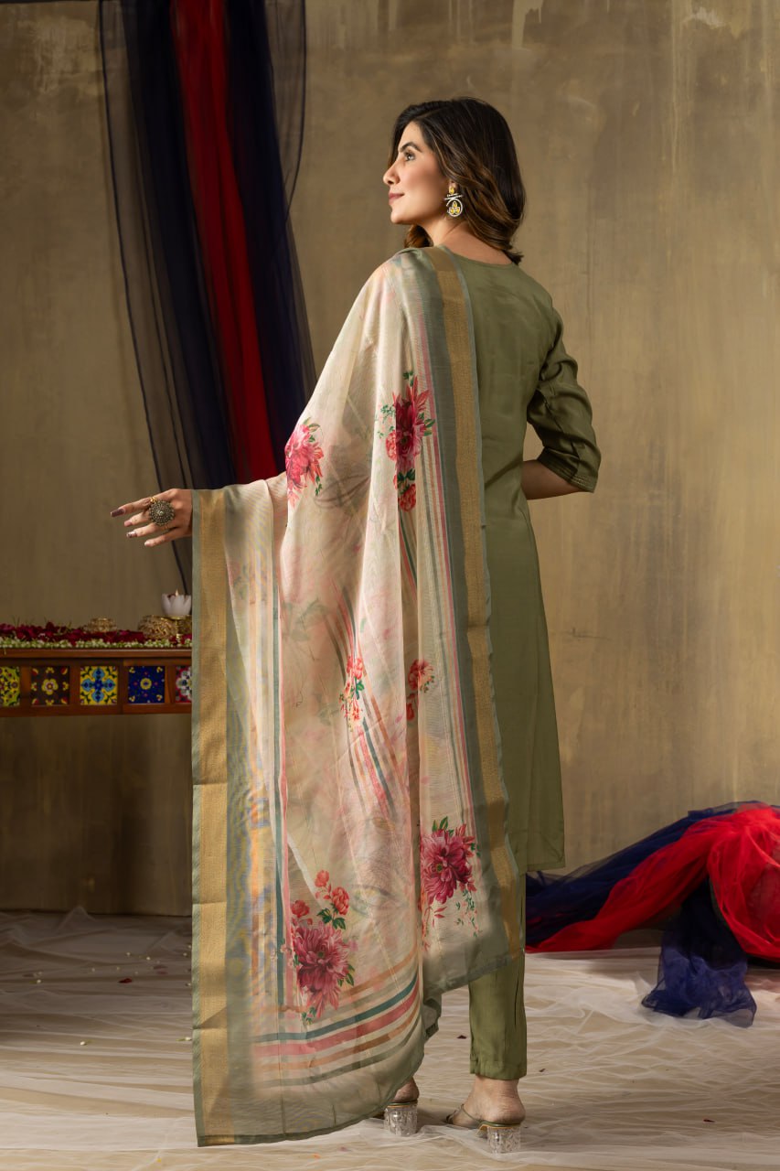 Mahendi Green Color Embroidery Thread Work Designer Salwar Suit