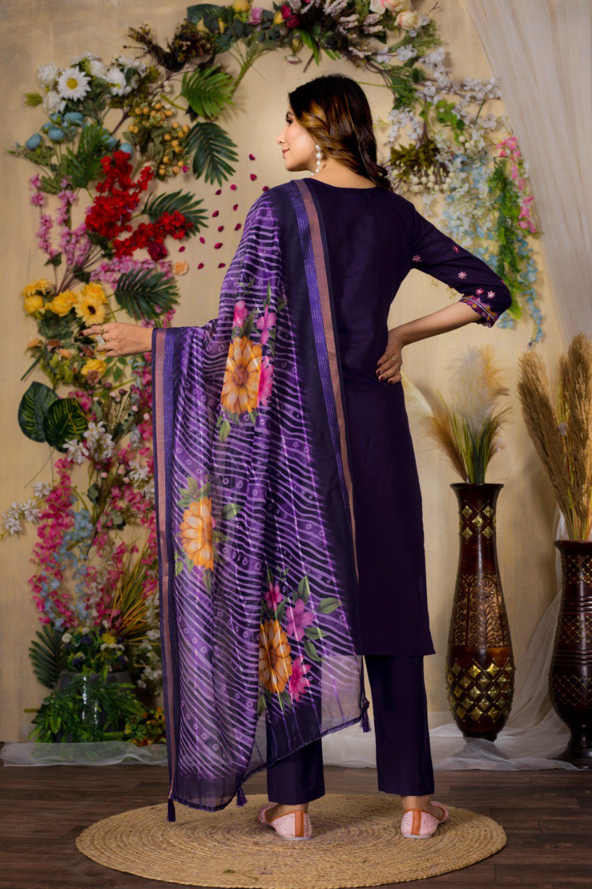 Purple Color Embroidery Thread Work Designer Salwar Suit