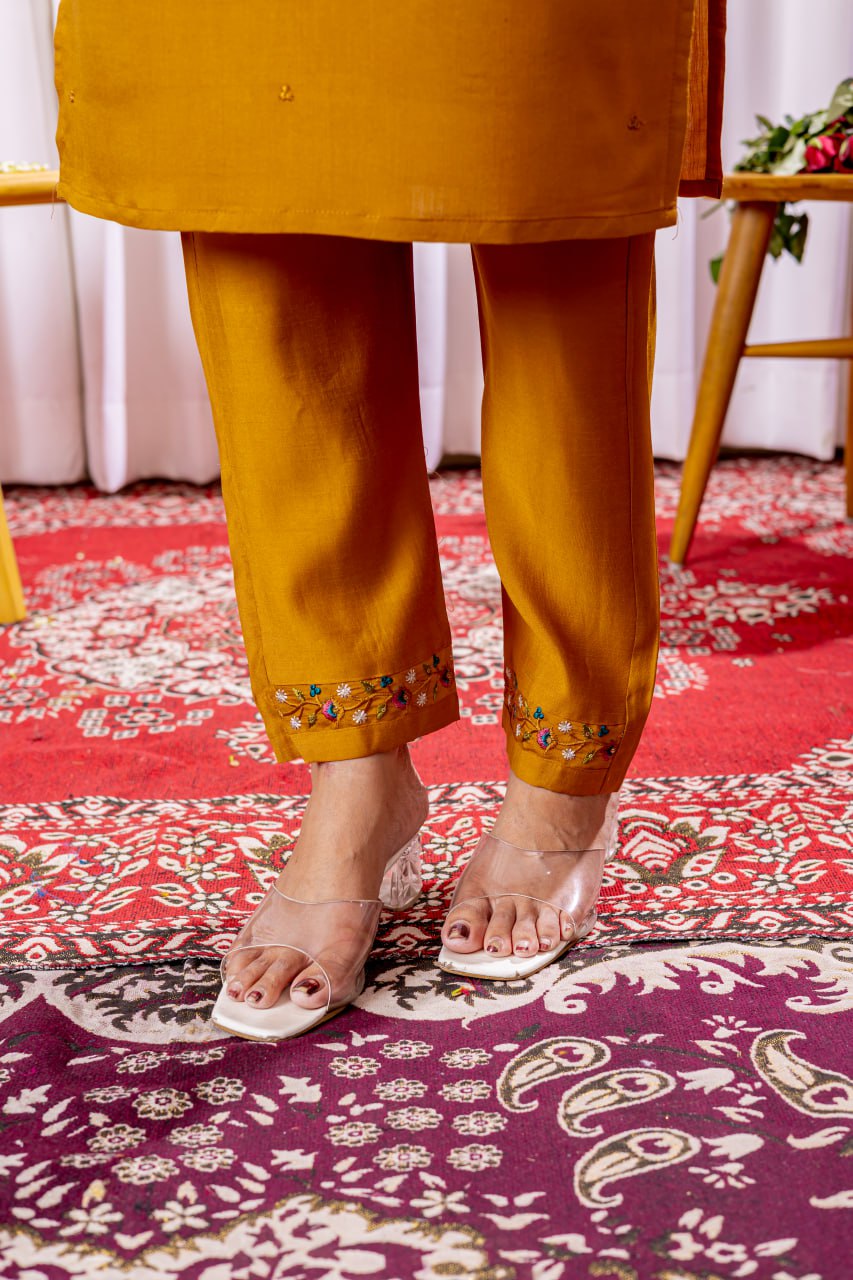 Mustard Color Embroidery Thread Work Designer Salwar Suit