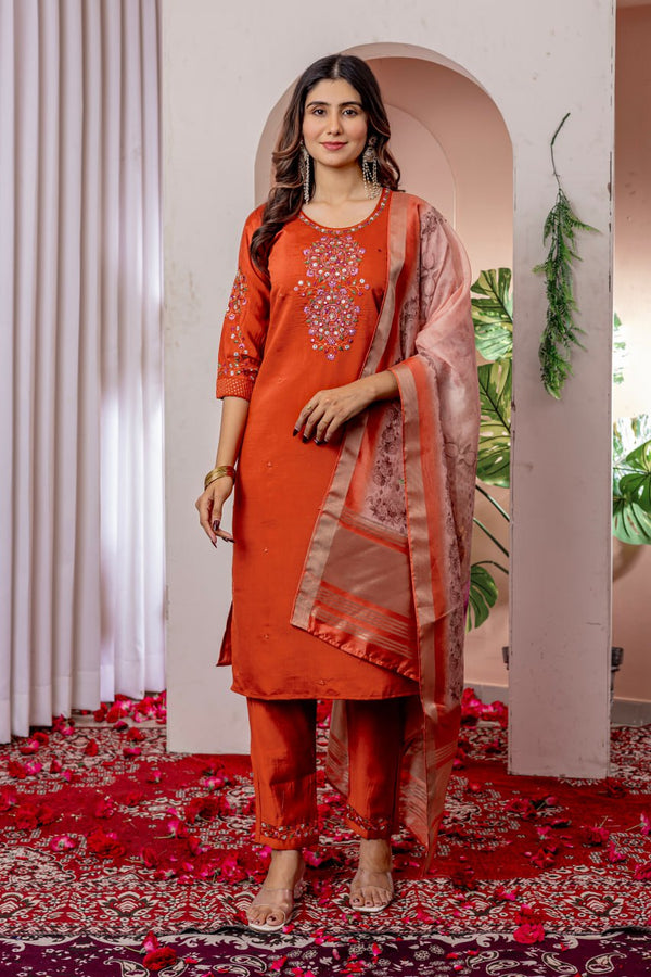 Orange Color Embroidery Thread Work Designer Salwar Suit