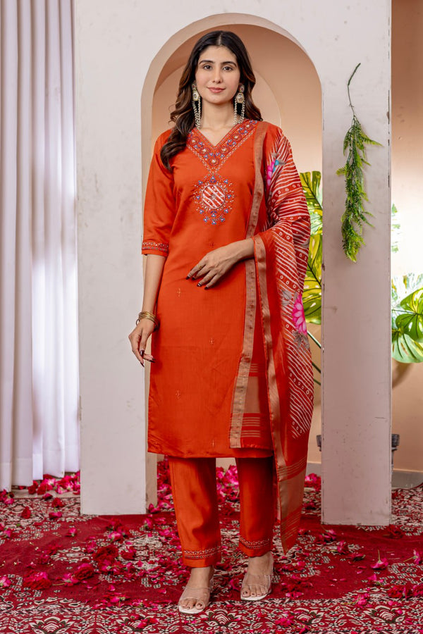 Orange Color Embroidery Thread Work Designer Salwar Suit
