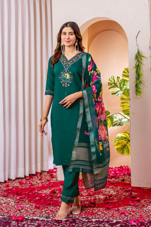 Rama Color Embroidery Thread Work Designer Salwar Suit