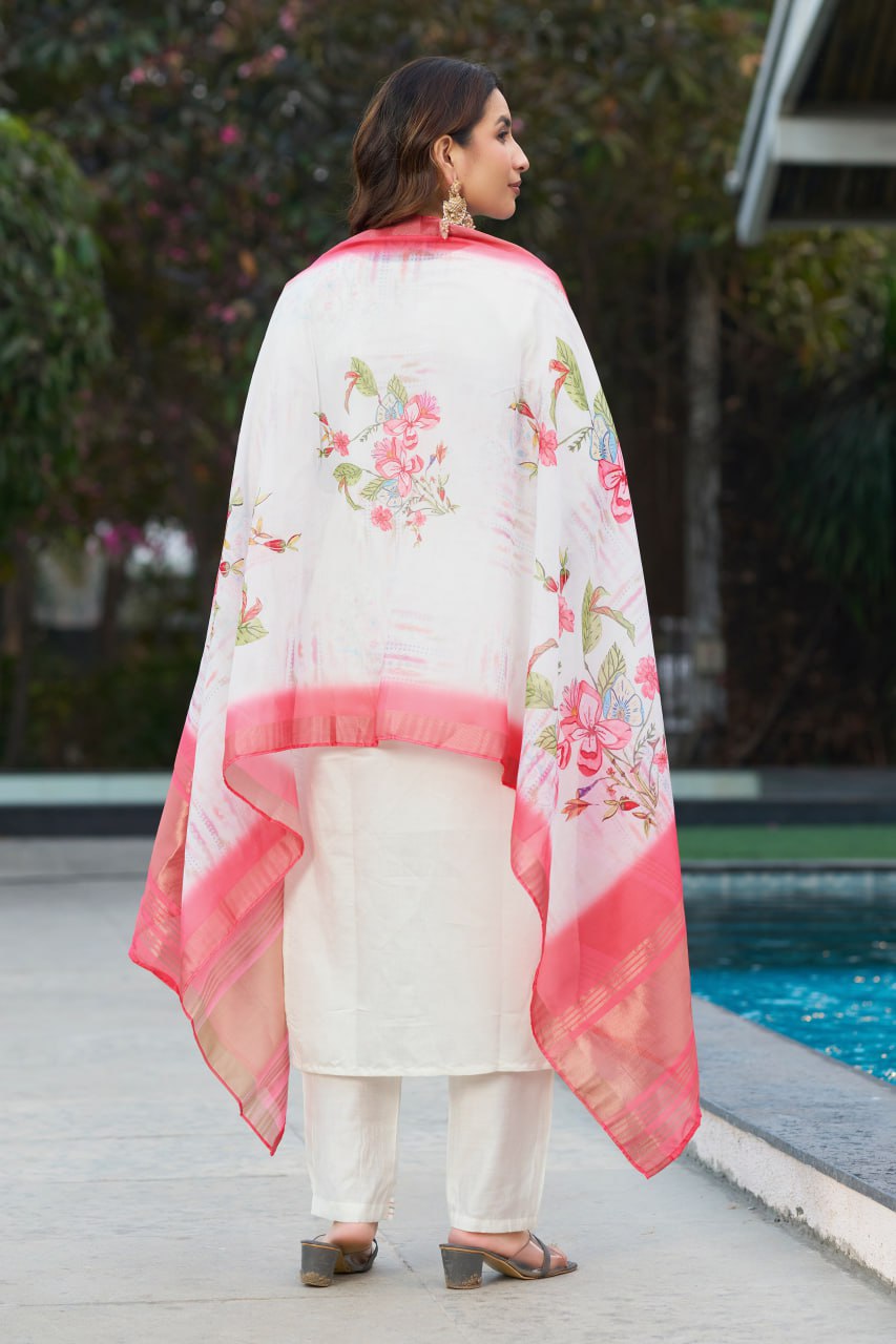 White Color Embroidery Thread Work Designer Salwar Suit