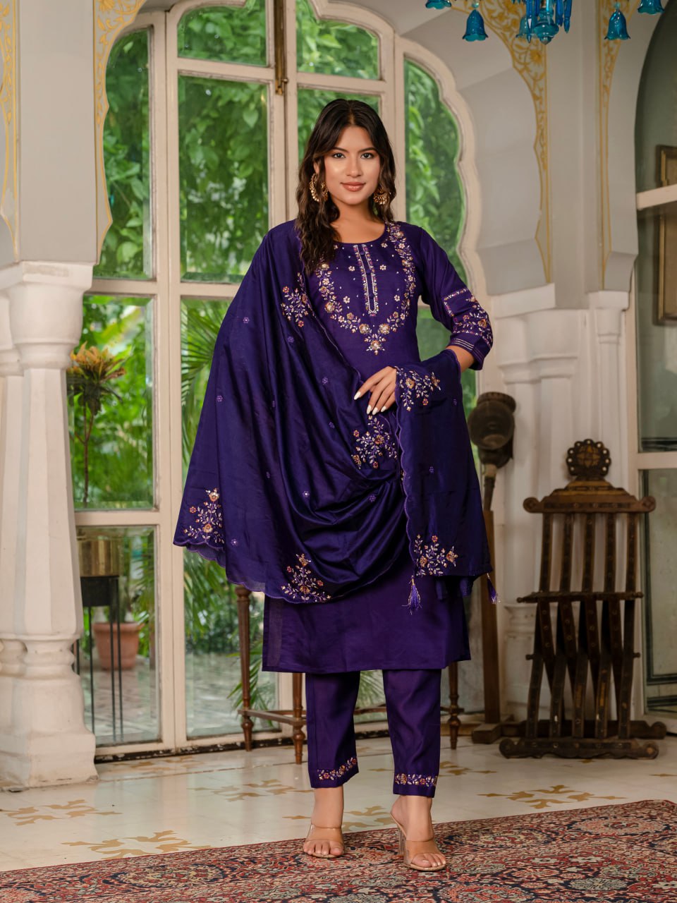 Purple Color Embroidery Thread Work Designer Party Wear Salwar Suit