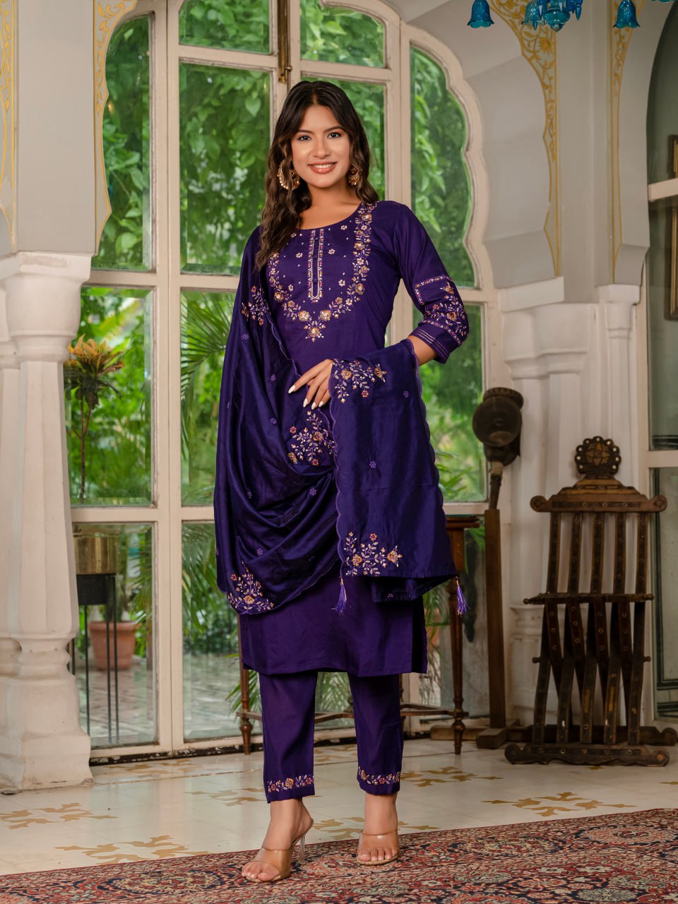 Purple Color Embroidery Thread Work Designer Party Wear Salwar Suit