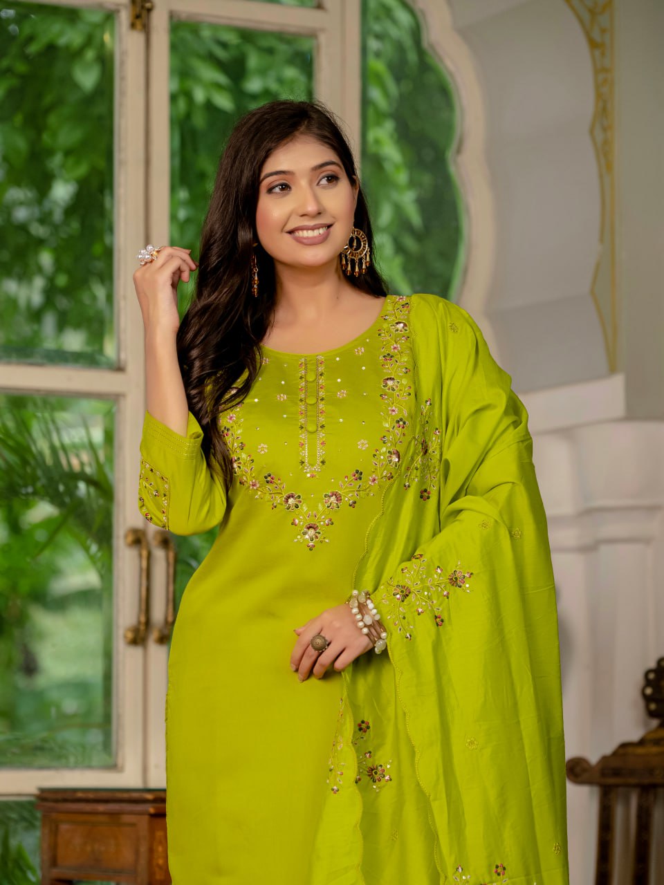 Parrot Color Embroidery Thread Work Designer Party Wear Salwar Suit